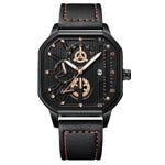 New men's watch sports fashion trend, high aesthetic value, luminous square dial, black leather strap, men's quartz watch