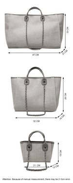 Women Tote Bag Fashion Canvas Large Capacity Handbag Casual Chains Shoulder Bags Ladies Big Messenger Bag Shopping Bag