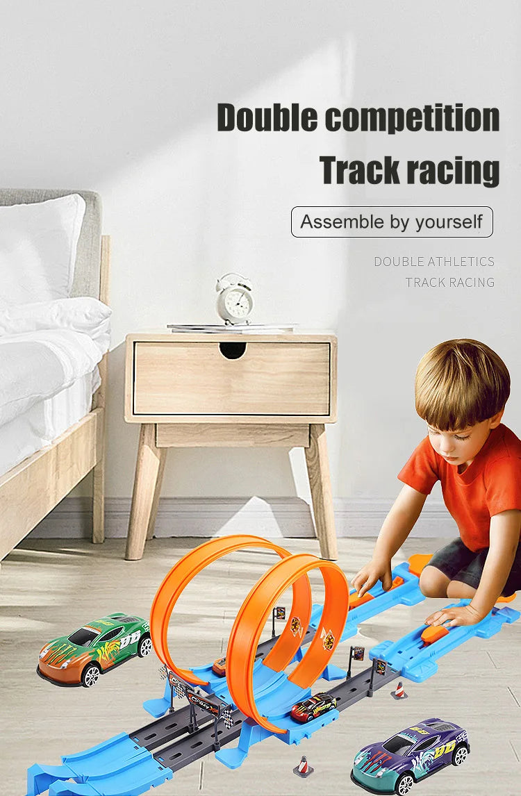 Racing Toys Track Stunt Speed Car Wheels DIY Rail Kits Assembled Model 18pcs Boys Girls Children Gift for Kid Christmas Present