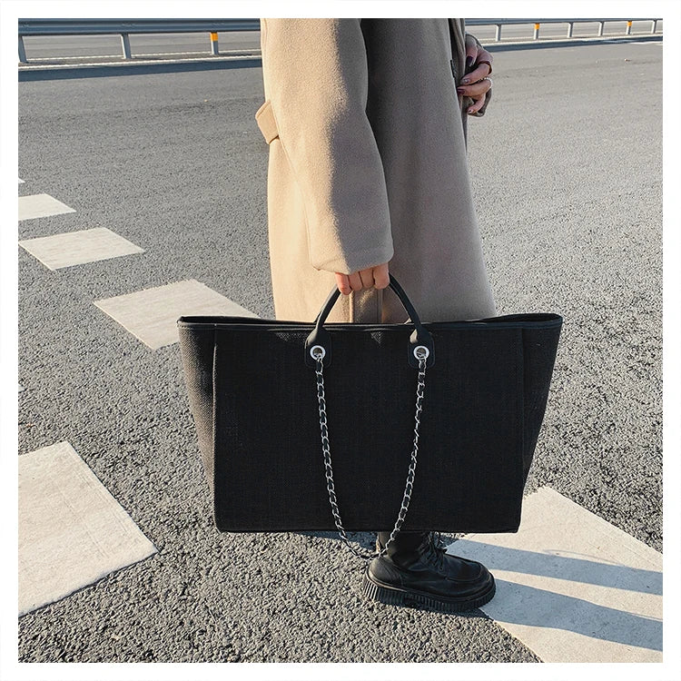 Women Tote Bag Fashion Canvas Large Capacity Handbag Casual Chains Shoulder Bags Ladies Big Messenger Bag Shopping Bag