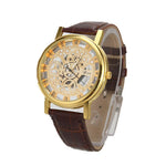 Men High-End Quartz Wristwatches Fashion Trend Stainless Steel Dial Sport Leather Band Watches Creative Hollow Out Dial Watch