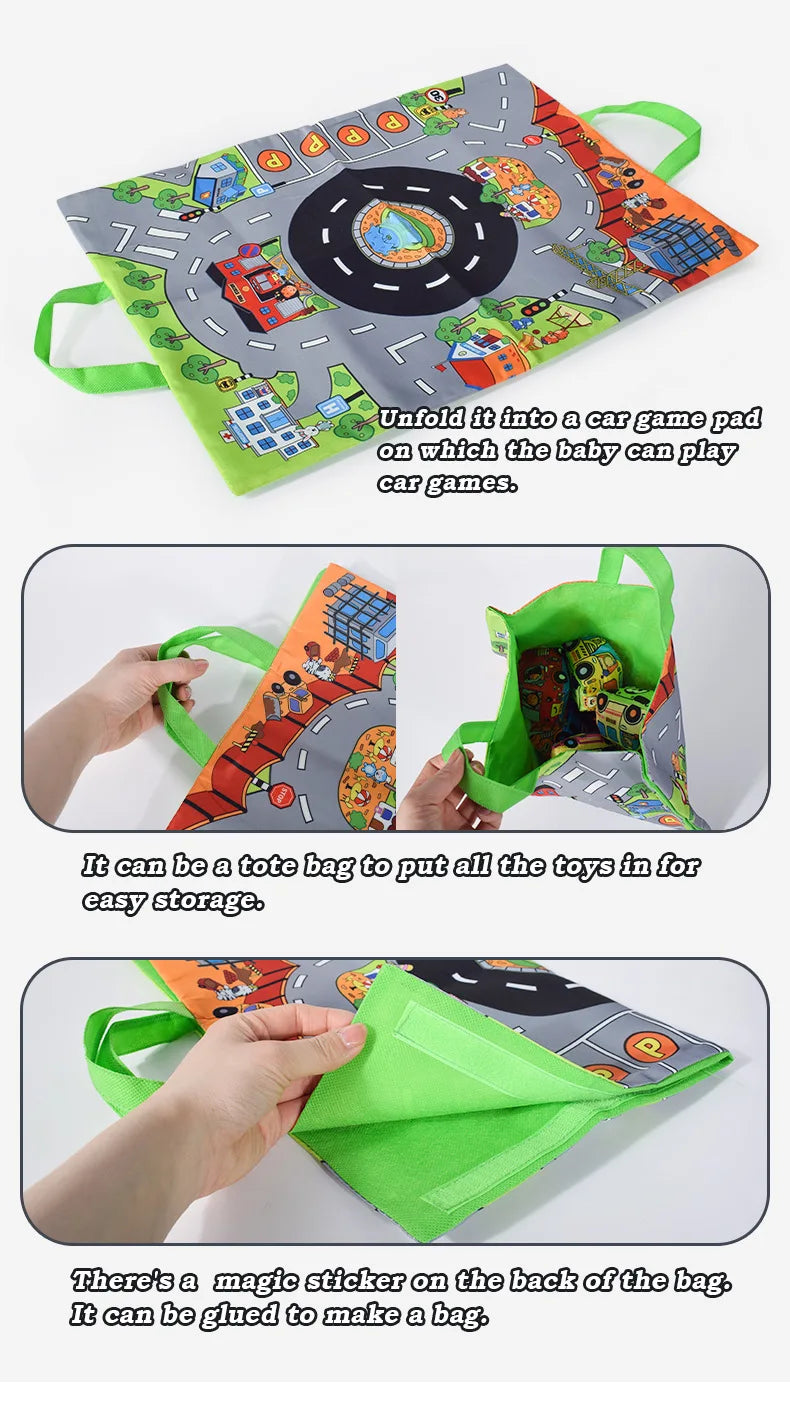 Soft Fabric Car Toy for Babies - Tear-Resistant Cloth Book with Storage Bag and Play Mat, Early Learning Travel Sensory Toy Gift