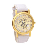 Men High-End Quartz Wristwatches Fashion Trend Stainless Steel Dial Sport Leather Band Watches Creative Hollow Out Dial Watch