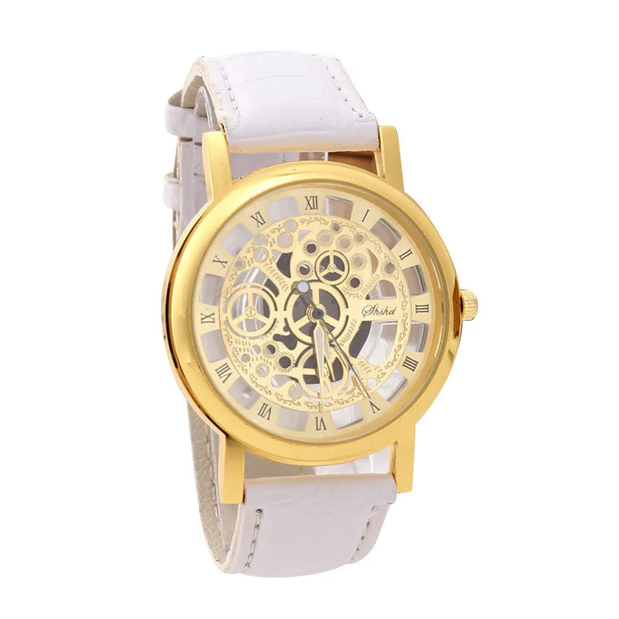Men High-End Quartz Wristwatches Fashion Trend Stainless Steel Dial Sport Leather Band Watches Creative Hollow Out Dial Watch