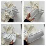 Lovely Bow Handbags for Girls Ladies Fashion Pleated Shoulder Bags for Women Simple Design Female Underarm Bag Casual Tote Purse