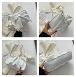 Lovely Bow Handbags for Girls Ladies Fashion Pleated Shoulder Bags for Women Simple Design Female Underarm Bag Casual Tote Purse