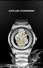 UTHAI Men Watch Sports Trend Double sided Transparent Hollow Steel Waterproof Luminous Male Fashion Quartz Clock Wristwatches