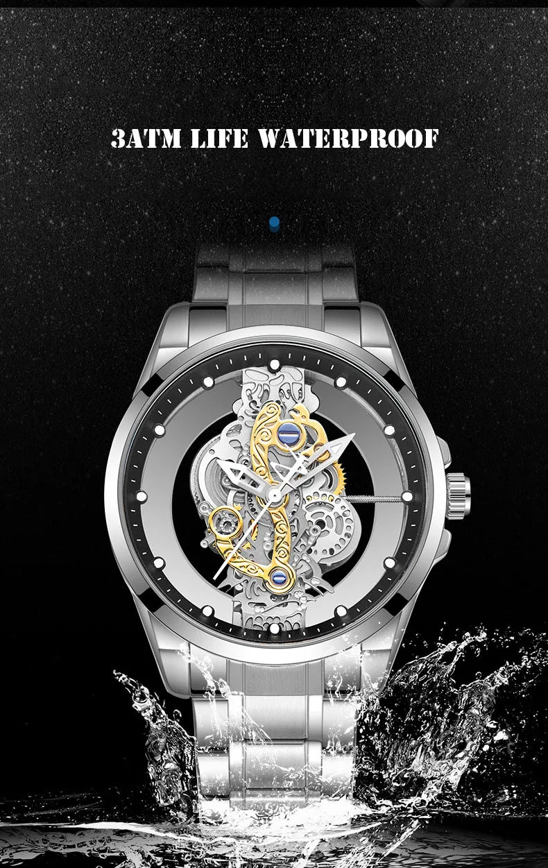 UTHAI Men Watch Sports Trend Double sided Transparent Hollow Steel Waterproof Luminous Male Fashion Quartz Clock Wristwatches