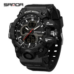 SANDA New 6198 Electronic Watch Fashion Trend Dual Screen Multi functional Outdoor Sports Waterproof Men's Watch