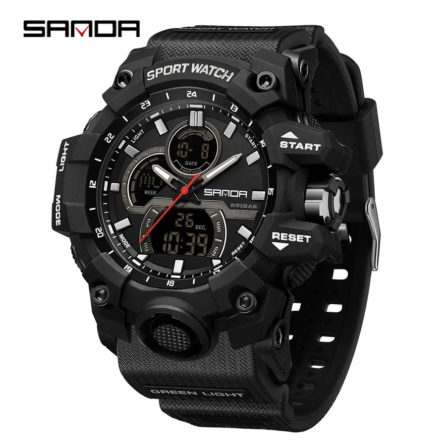 SANDA New 6198 Electronic Watch Fashion Trend Dual Screen Multi functional Outdoor Sports Waterproof Men's Watch
