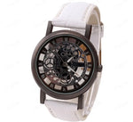 Men High-End Quartz Wristwatches Fashion Trend Stainless Steel Dial Sport Leather Band Watches Creative Hollow Out Dial Watch
