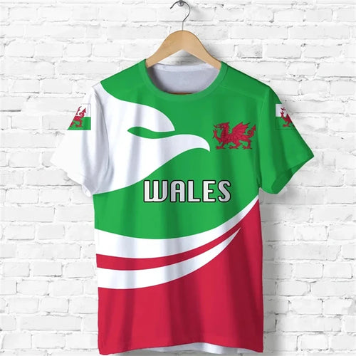 Wales Flag 3D Print Football T-shirt For Men Clothing Summer Casual Sports Short Sleeve T Shirts Wales Map Pattern Men's Tees