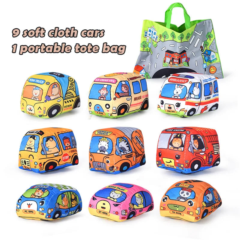 Soft Fabric Car Toy for Babies - Tear-Resistant Cloth Book with Storage Bag and Play Mat, Early Learning Travel Sensory Toy Gift