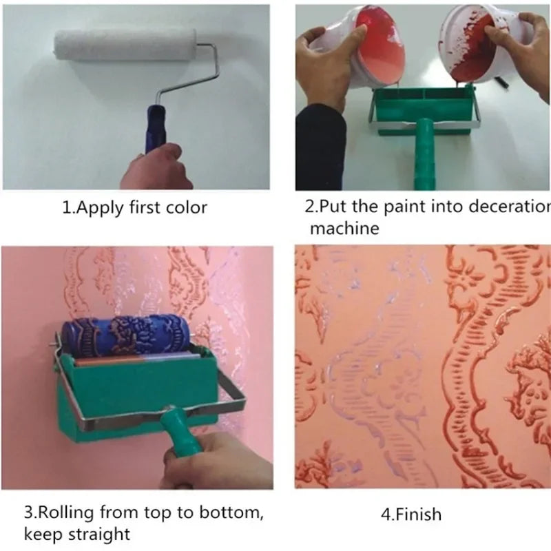 DIY Wall Decoration Tools - 5 Inch Handle Grip Applicator Plus 5" Wall Pattern Painting Roller Painting Tools Wall Paint