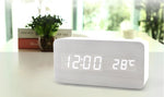 Wooden Digital Alarm Clock with Wireless Charging, LED Clock with Time, Date,Temperature, Desk Clocks for Office,Bedside Clock