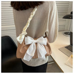 Lovely Bow Handbags for Girls Ladies Fashion Pleated Shoulder Bags for Women Simple Design Female Underarm Bag Casual Tote Purse