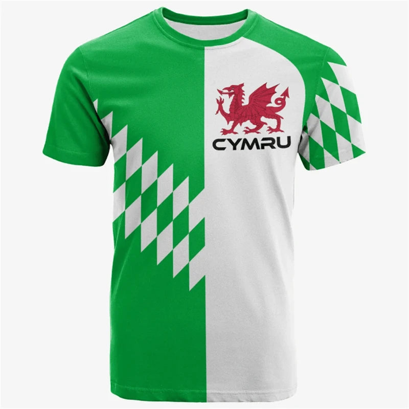 Wales Flag 3D Print Football T-shirt For Men Clothing Summer Casual Sports Short Sleeve T Shirts Wales Map Pattern Men's Tees