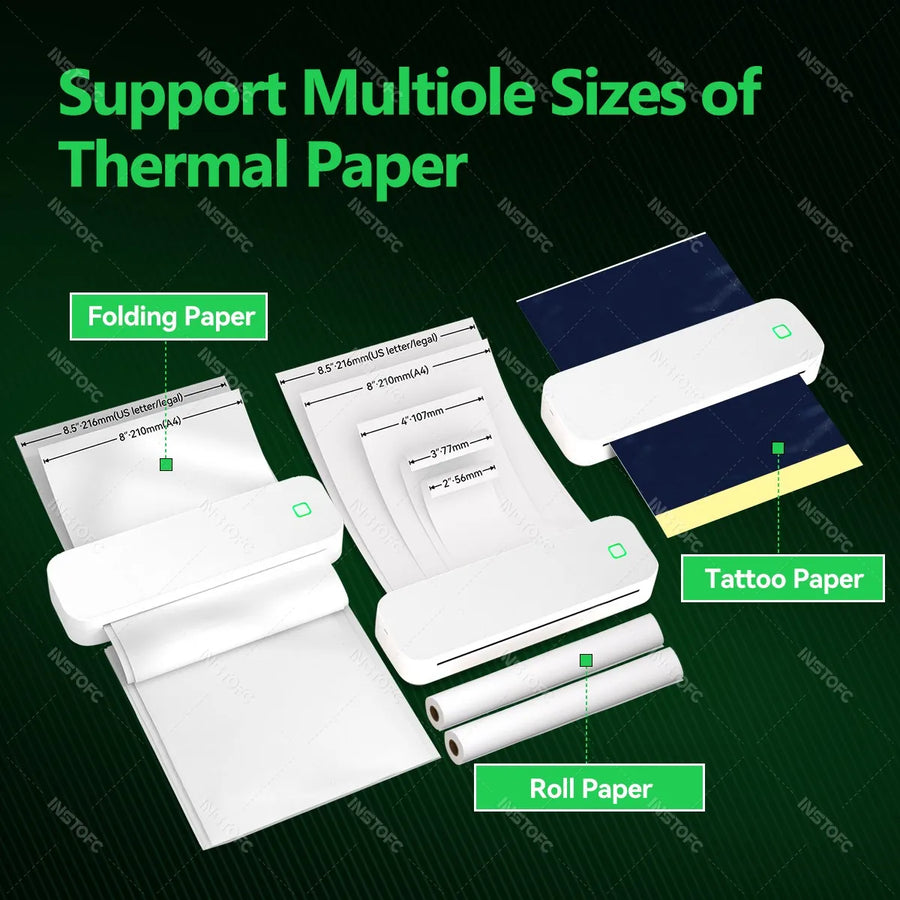 Inkless A4 Portable Thermal Printer Supports A40 Thermal Paper Bluetooth Wireless Mobile Travel Printers for Car & Office Use