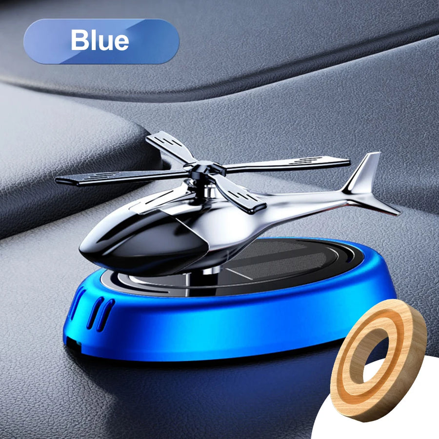 Solar Rotating Helicopter Solar Aromatherapy Car Air Freshener Alloy+ABS Wooden Aromatherapy Car Aromatherapy