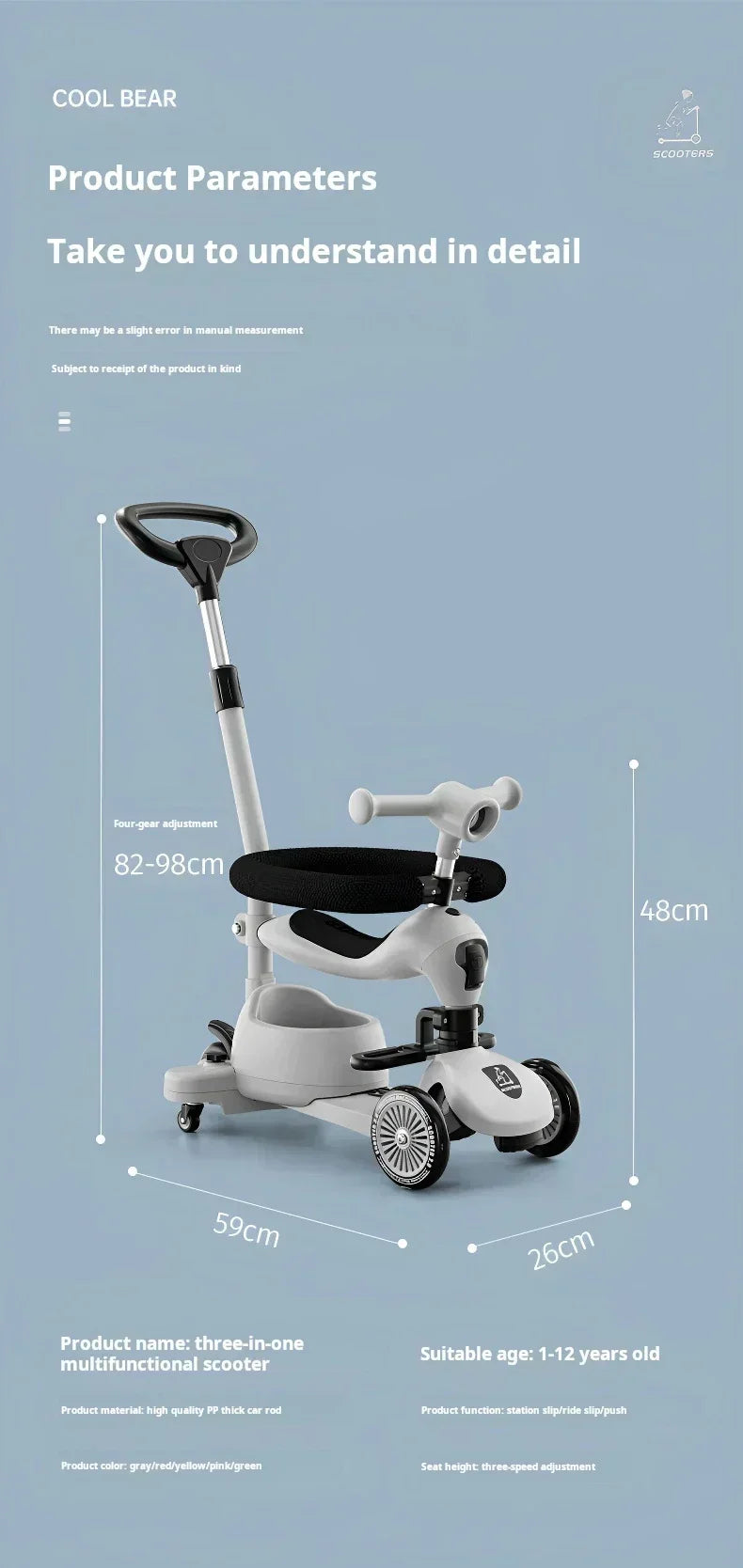 Scooter Voor Kinderen Vouwen 3 Wiel Skateboard Driewieler Baby Draagbare Kinderwagen Hoverboard Speelt Muziek Balans Multimodaal