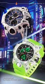 SANDA New 6198 Electronic Watch Fashion Trend Dual Screen Multi functional Outdoor Sports Waterproof Men's Watch