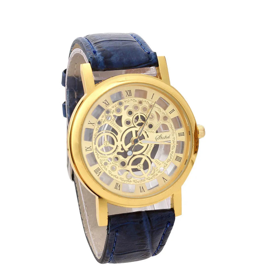 Men High-End Quartz Wristwatches Fashion Trend Stainless Steel Dial Sport Leather Band Watches Creative Hollow Out Dial Watch