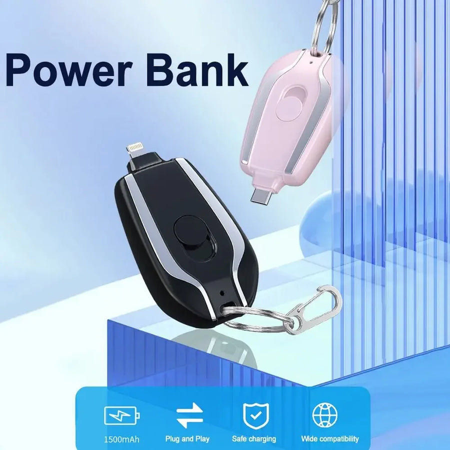Mini Keychain Portable Charger 1500mAh Power Bank Ultra-Compact Battery Pack for Android IPhone Micro External Battery
