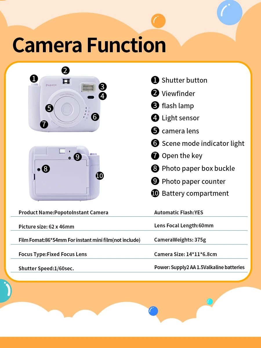 Portable Instant Camera Striped Woven Bag And Photo Paper Set With Five Shooting Modes Suitable for Beginners When Taking Photos