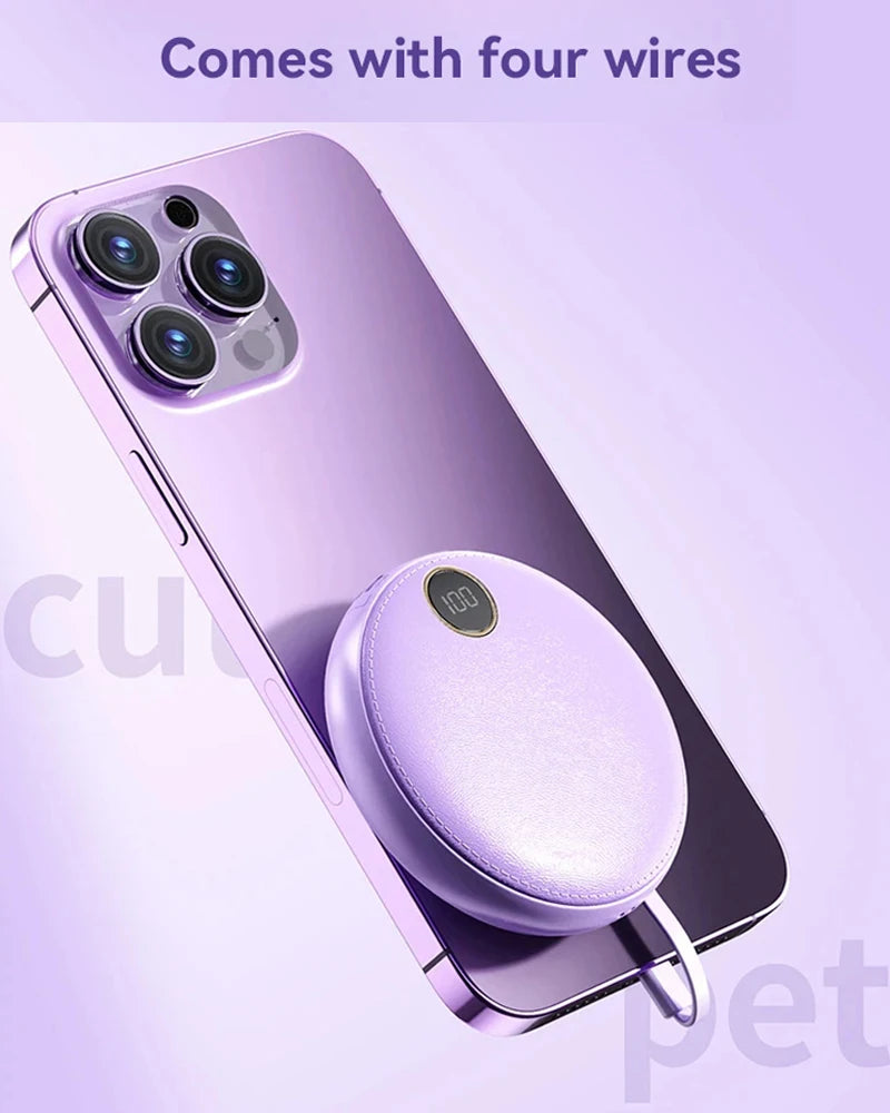 20000mAh Mini Powerbank Portable Round Self-wired  Fast Charging High Capacity Digital Display Power Bank For Iphone Xiaomi