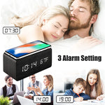 Wooden Digital Alarm Clock with Wireless Charging, LED Clock with Time, Date,Temperature, Desk Clocks for Office,Bedside Clock