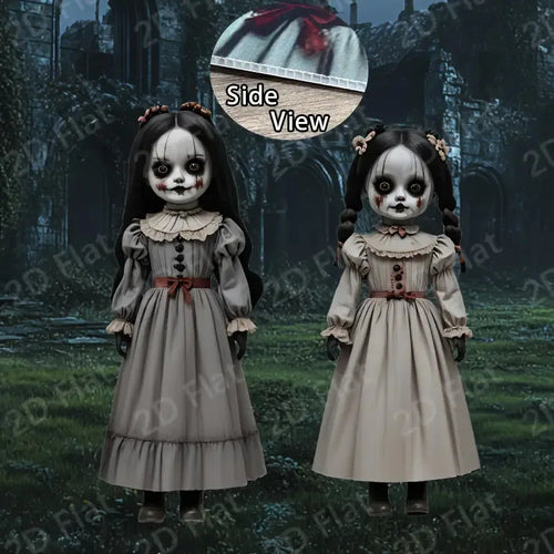 2Pcs 60cm 2D Scary Doll Girls Horror Decor Halloween Decoration To Insert Large Ghost Doll Outdoor Yard Decoration Scary Props