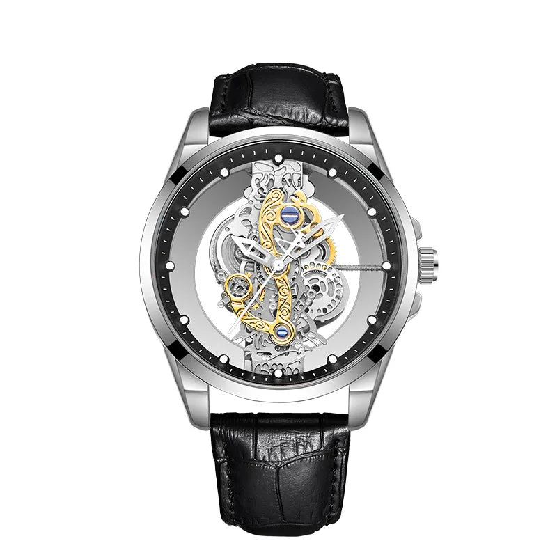 UTHAI Men Watch Sports Trend Double sided Transparent Hollow Steel Waterproof Luminous Male Fashion Quartz Clock Wristwatches