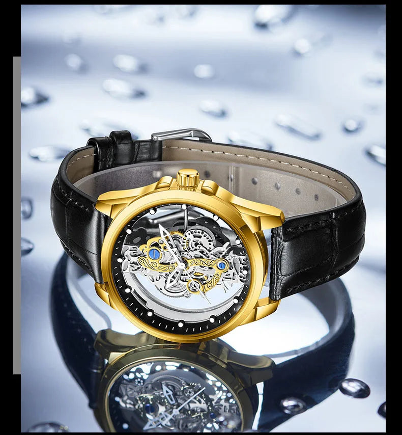 UTHAI Men Watch Sports Trend Double sided Transparent Hollow Steel Waterproof Luminous Male Fashion Quartz Clock Wristwatches