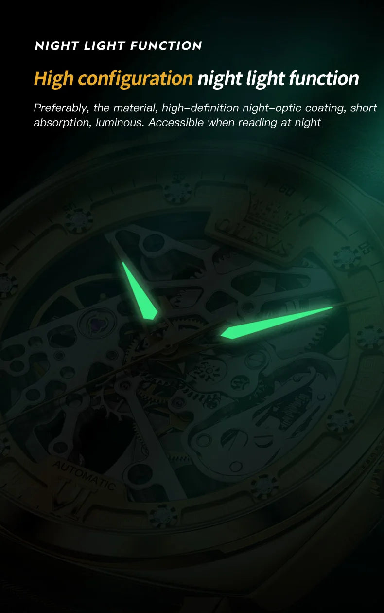 OLEVS 6651 Top Brand Men Watches Fashion Dress Automatic Mechanical Wristwatch Wateproof Luminous Hollow Flywheel Watch for man