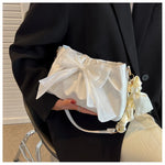 Lovely Bow Handbags for Girls Ladies Fashion Pleated Shoulder Bags for Women Simple Design Female Underarm Bag Casual Tote Purse
