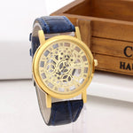 Men High-End Quartz Wristwatches Fashion Trend Stainless Steel Dial Sport Leather Band Watches Creative Hollow Out Dial Watch