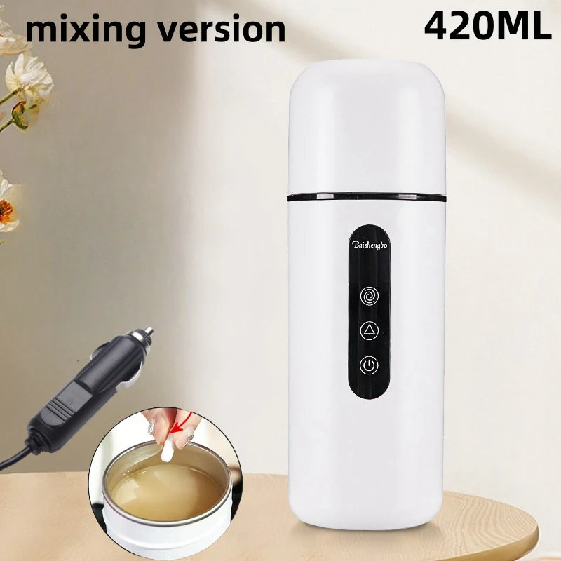 420ml Portable Car Heating Cup Electric Kettle 304 LED Smart Temperature Control Warmer Stirring Cup Heating Bottle Mixing Cup