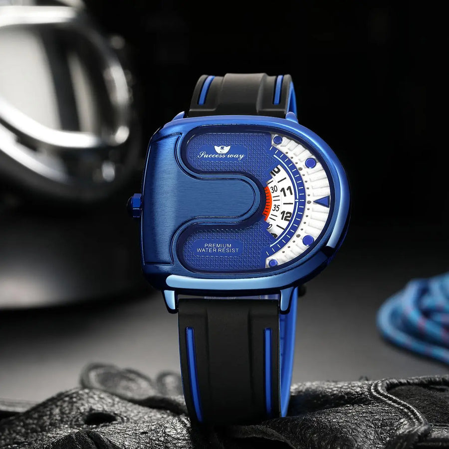 Trend Personality Novel U-Shaped Design Men Watch Creative Dial Rotating Pointer Fashion Watch Waterproof