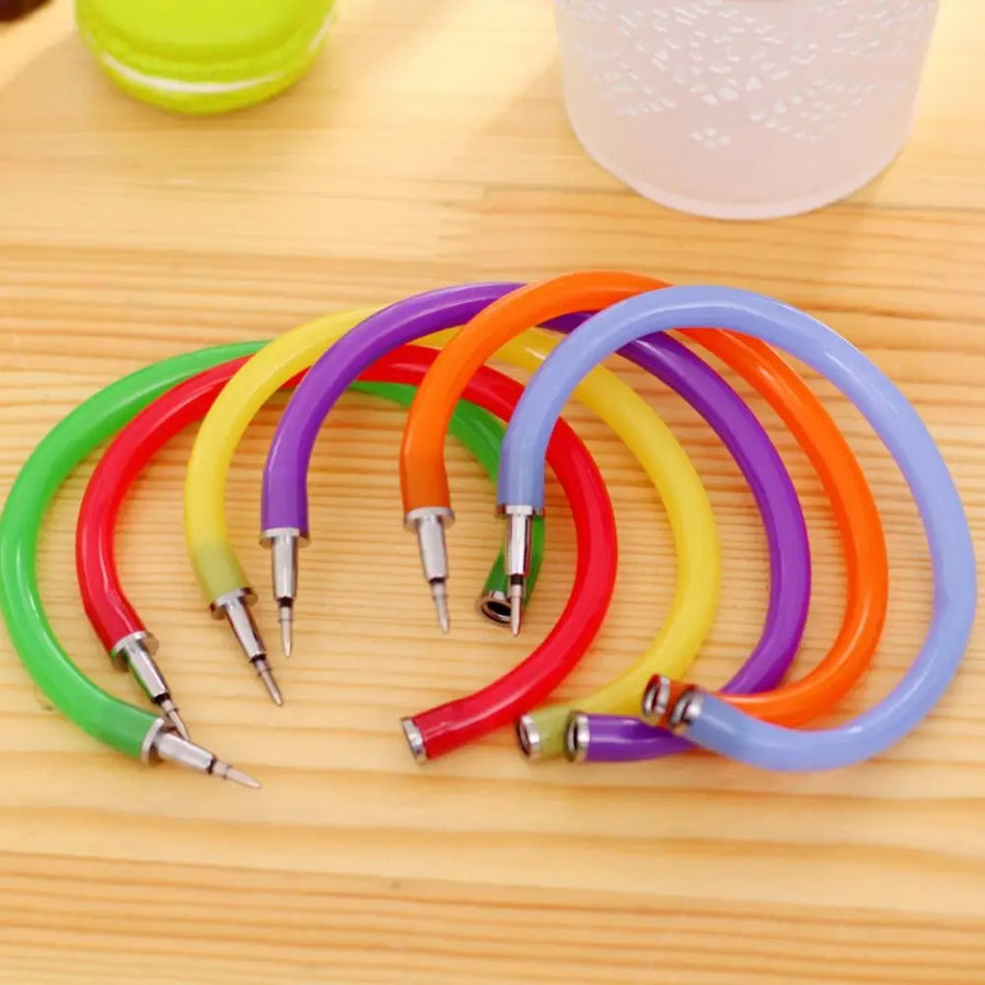 1PC Random Color Creative Bangle Bracelet Bending Circle Ballpoint Pen Wristband Gel Pen Student Gift Stationery Writing Tools