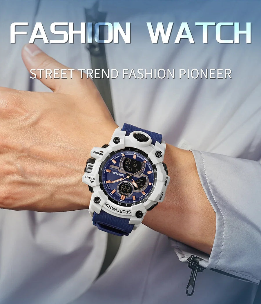 SANDA New 6198 Electronic Watch Fashion Trend Dual Screen Multi functional Outdoor Sports Waterproof Men's Watch