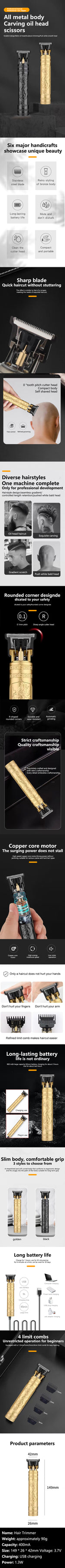 T9 USB Electric Hair Clipper For Men Hair Cutting Machine Rechargeable Man Shaver Trimmer Barber Technical Beard Trimmer