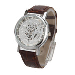 Men High-End Quartz Wristwatches Fashion Trend Stainless Steel Dial Sport Leather Band Watches Creative Hollow Out Dial Watch