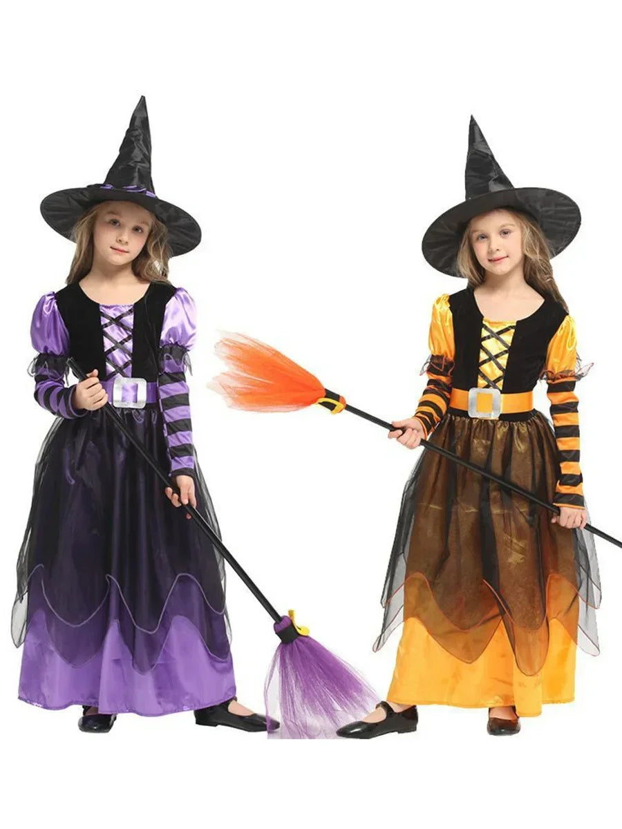 Halloween Vampire Costume for Kids Girls Devil Witch Gothic Ghost Bride Clothes Demon Bride Queen Cosplay Carnival Party Dresses