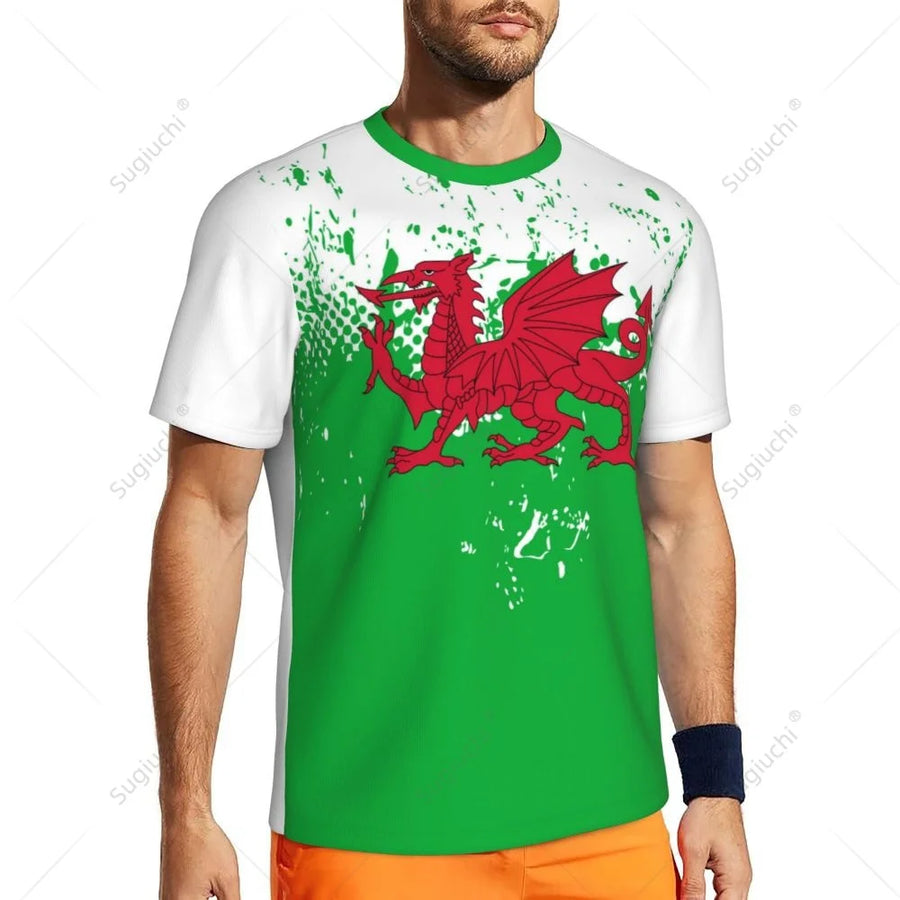 Exclusive design Wales Flag Grain 3D Printed Men For Running Bike Soccer Tennis Fitness Sports tshirt Mesh Fans Short T-shirt