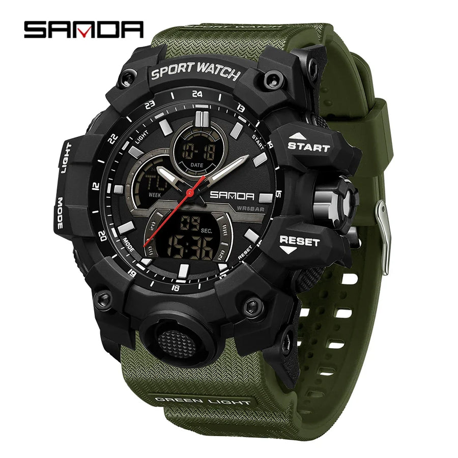 SANDA New 6198 Electronic Watch Fashion Trend Dual Screen Multi functional Outdoor Sports Waterproof Men's Watch