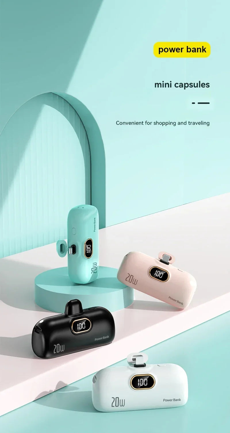 Mini Portable Power Bank 30000mah Capsule Mobile Power Supply Emergency External Battery Fast Charger For Type-c Iphone 2025 New