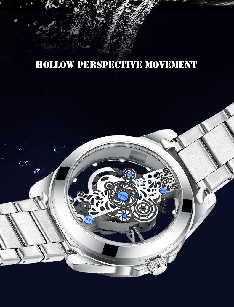 UTHAI Men Watch Sports Trend Double sided Transparent Hollow Steel Waterproof Luminous Male Fashion Quartz Clock Wristwatches