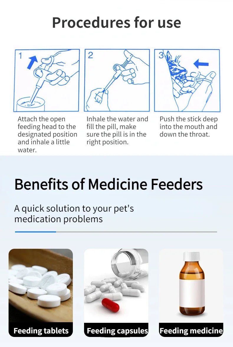 Pet Pills Applicator Cats Dogs Syringe Medicine Feeder Insect Repellent Supplies Can Clip Pills Cats and Dogs Pet Water Feeder