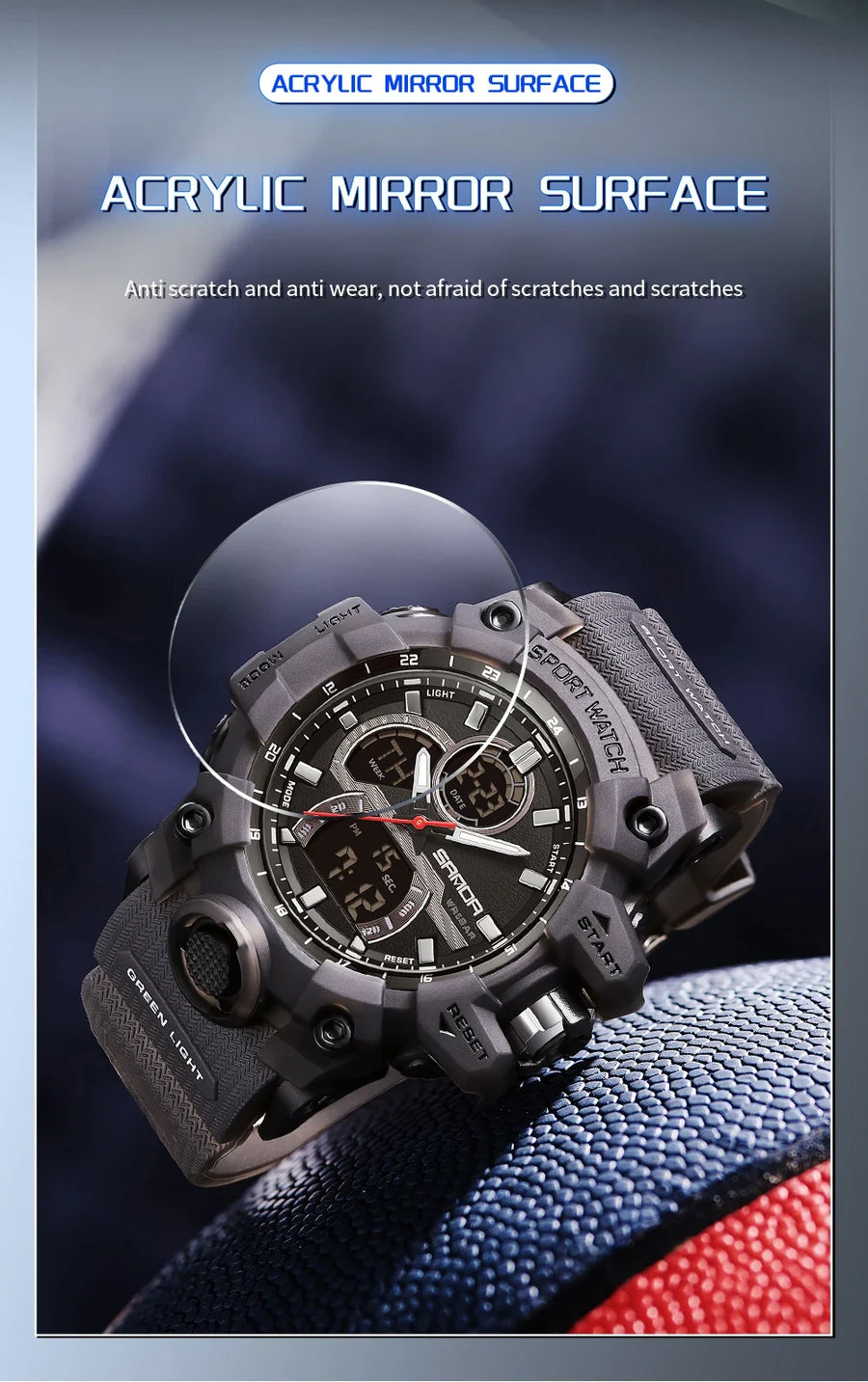 SANDA New 6198 Electronic Watch Fashion Trend Dual Screen Multi functional Outdoor Sports Waterproof Men's Watch