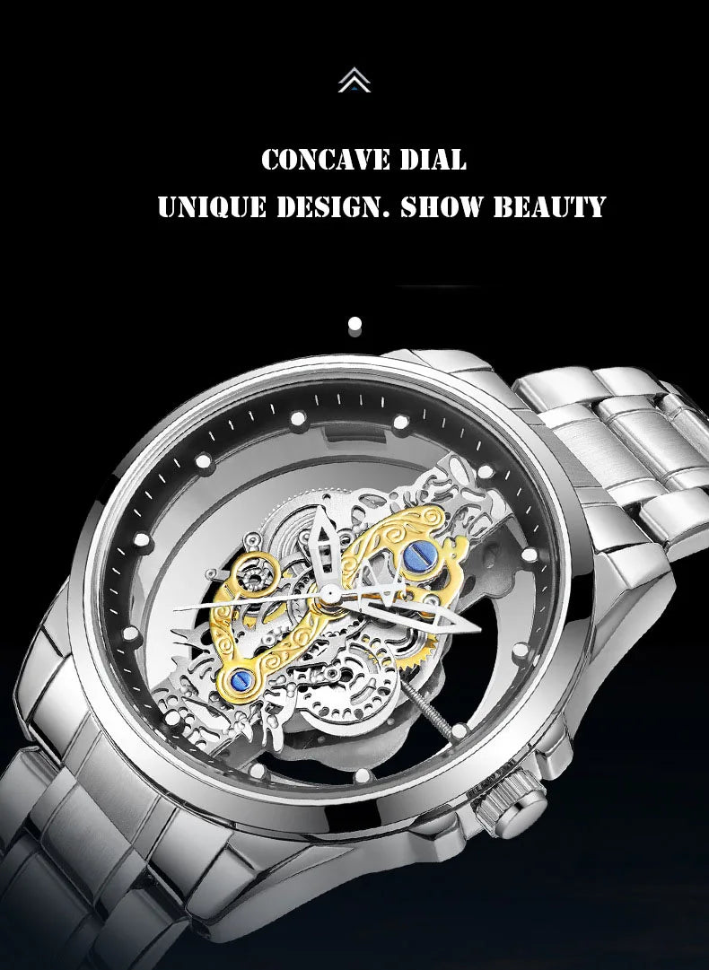 UTHAI Men Watch Sports Trend Double sided Transparent Hollow Steel Waterproof Luminous Male Fashion Quartz Clock Wristwatches